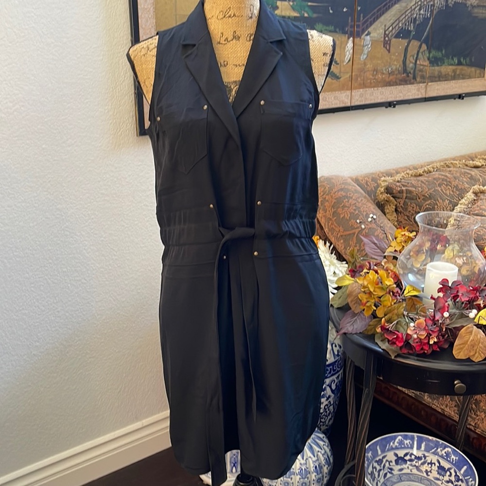 Banana Republic Black Sleeveless Shirt Dress with Tie Waist
